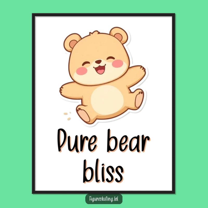 Funny Happy Bear Gliding Digital Art Print - Instant Joyful Wall Art Gift