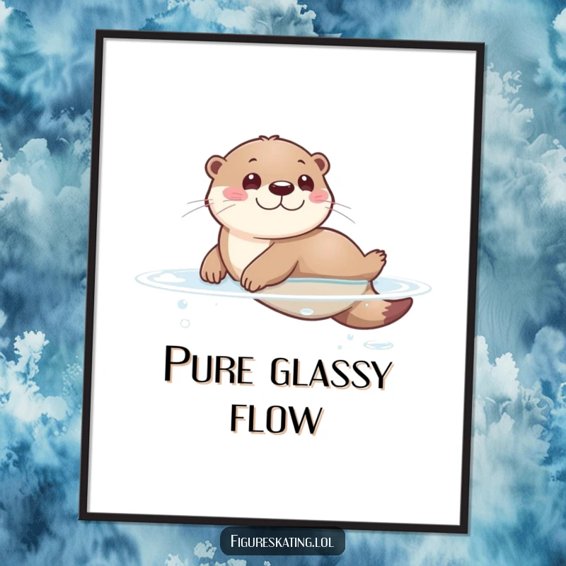 Funny digital art print of a joyful otter sliding on a glossy surface, capturing movement and playful delight.