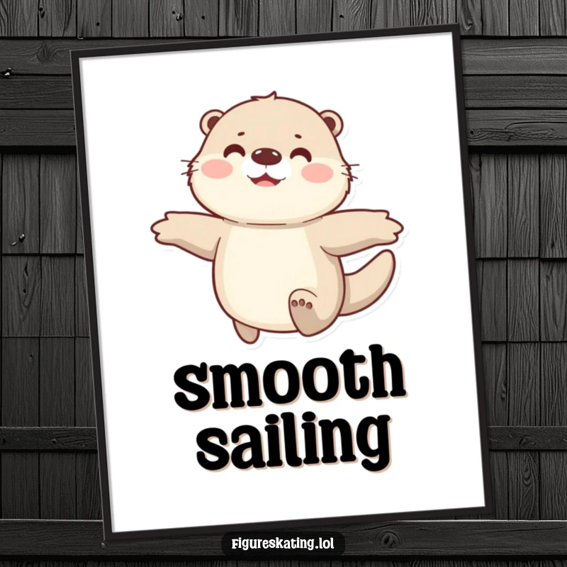 Funny digital art print of a happy, fluffy otter gliding smoothly with arms spread wide, perfect for instant wall decor.