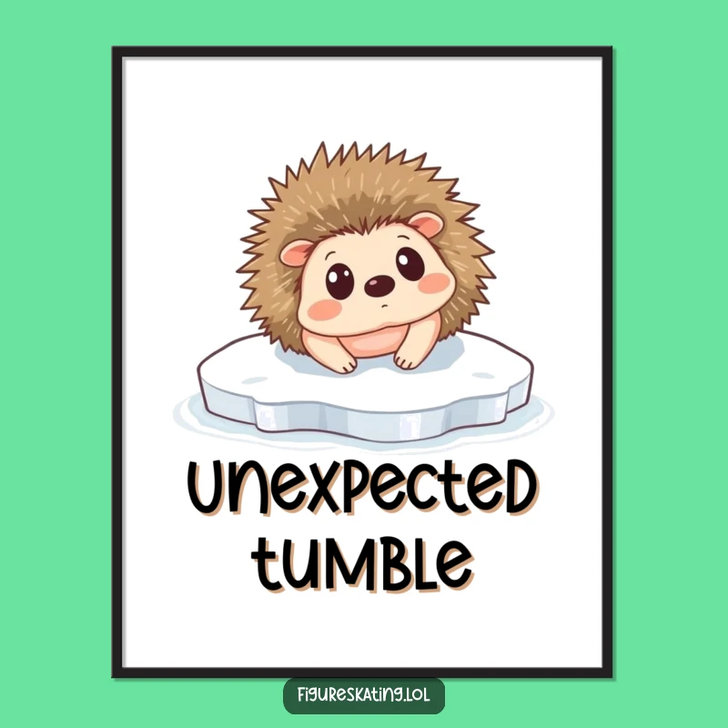 Funny Hedgehog Ice Slip Digital Art: Printable Skater Decor Gift