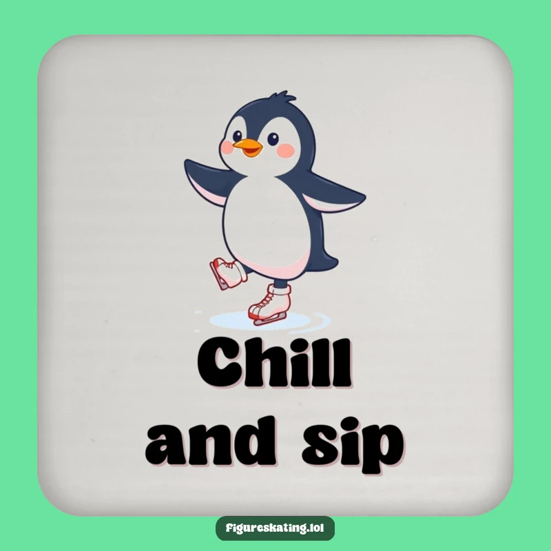 Funny Penguin Ice Skating Drink Coaster: Happy Skater Protection Gift!