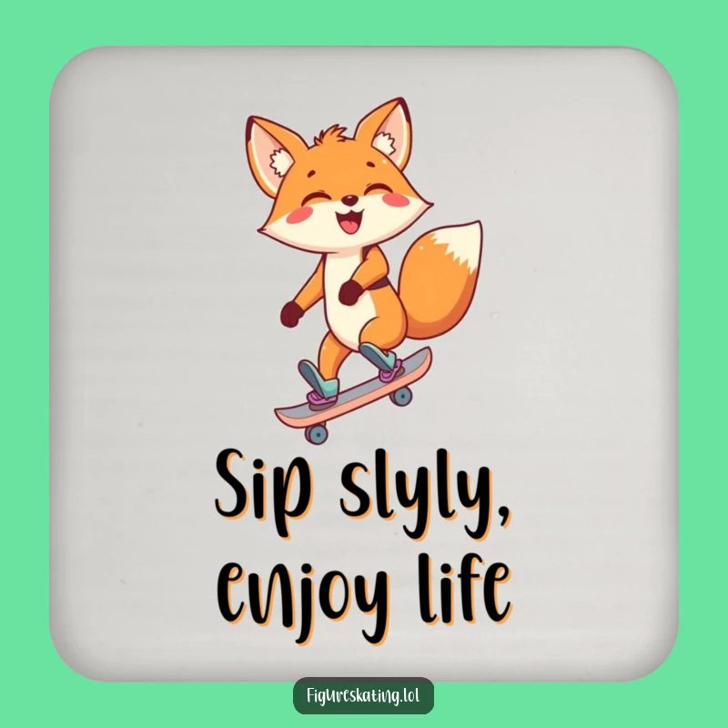 Funny Fox Skating Coaster - Cute Backward Skating Cartoon Drink Holder