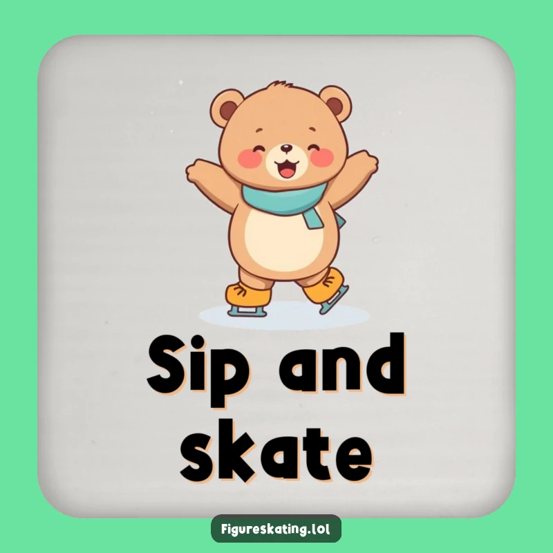 Funny Ice Skating Bear Coaster: Cute Cub Table Protector for Humorous Homes