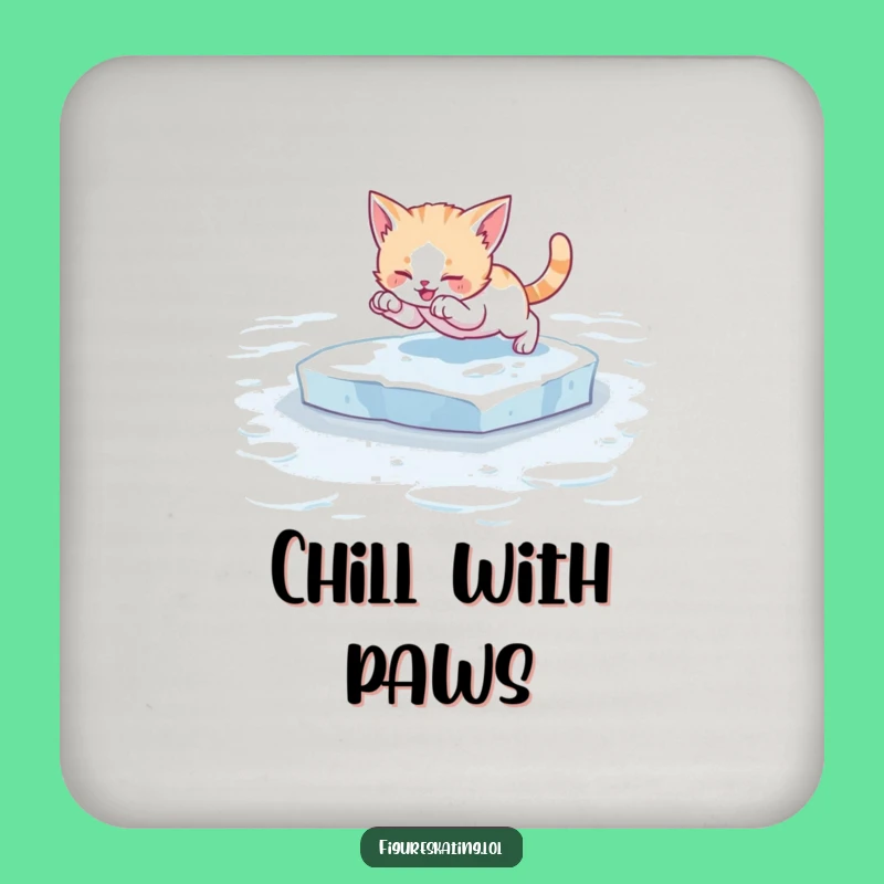 Funny Kitten Ice Skating Coasters: Protect Surfaces with Adorable Humor!