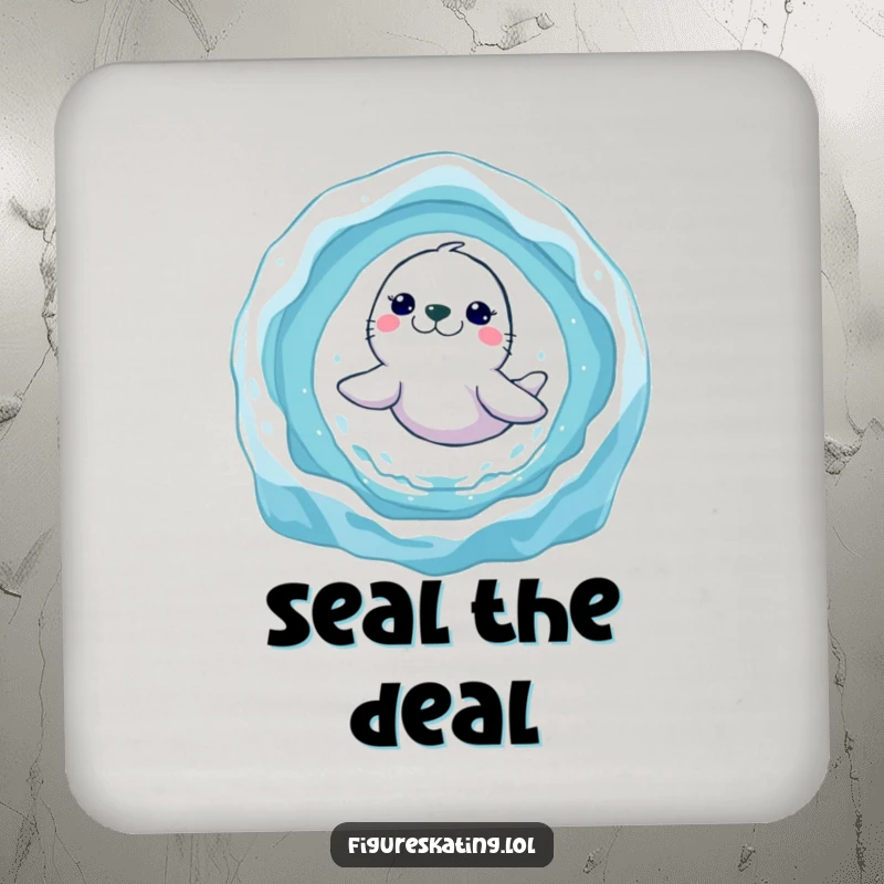 Funny seal ice ring drink coaster featuring a smiling seal leaping through ice, adding a playful touch to beverage service.