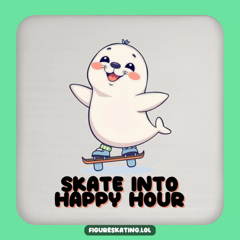 Funny Seal Skate Drink Coaster - Grinning Table Protector Gift