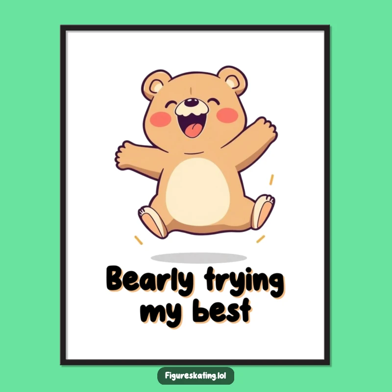 Funny Bear Triple Jump Poster - Amusing Cartoon Character Wall Art for Playful Spaces