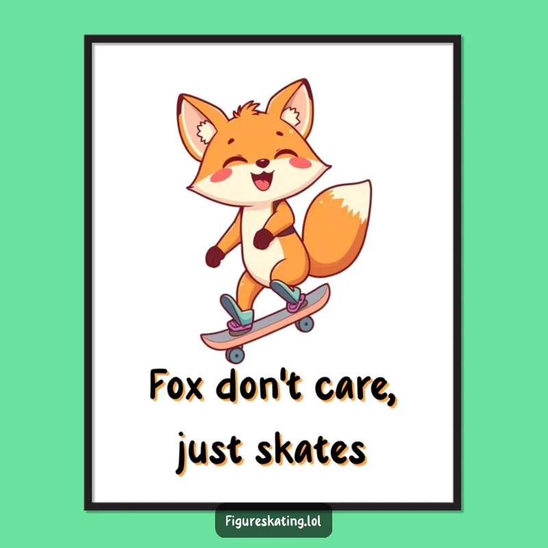 Funny Fox Skating Poster - Amusing Backward Skating Cartoon Art for Playful Decor