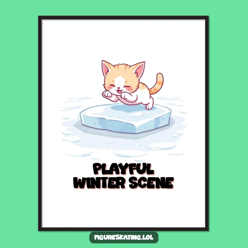 Funny Kitten Ice Skating Poster: Adorable Wall Art for a Playful Room!