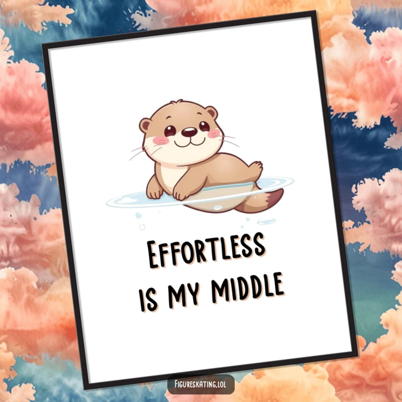 Funny poster featuring a cute otter sliding with glee on a smooth, glassy surface, radiating playful happiness and charm.