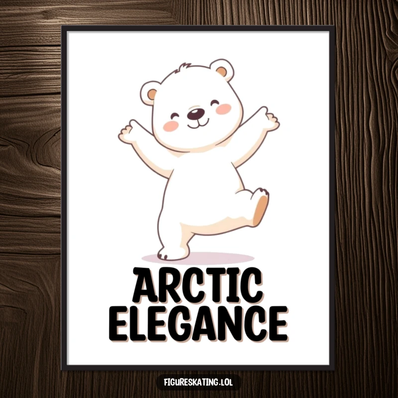 Funny Polar Bear Poster: Artistic artwork of a smiling polar bear performing a delicate arabesque pose, adding elegance to any space.