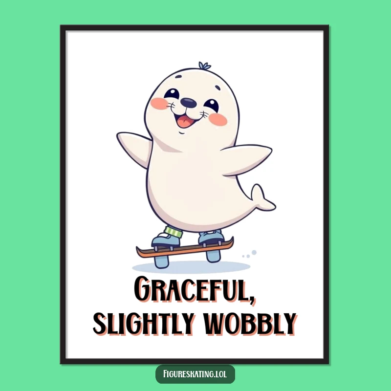 Funny Seal Skate Poster - Grinning Ice Balancer Wall Art