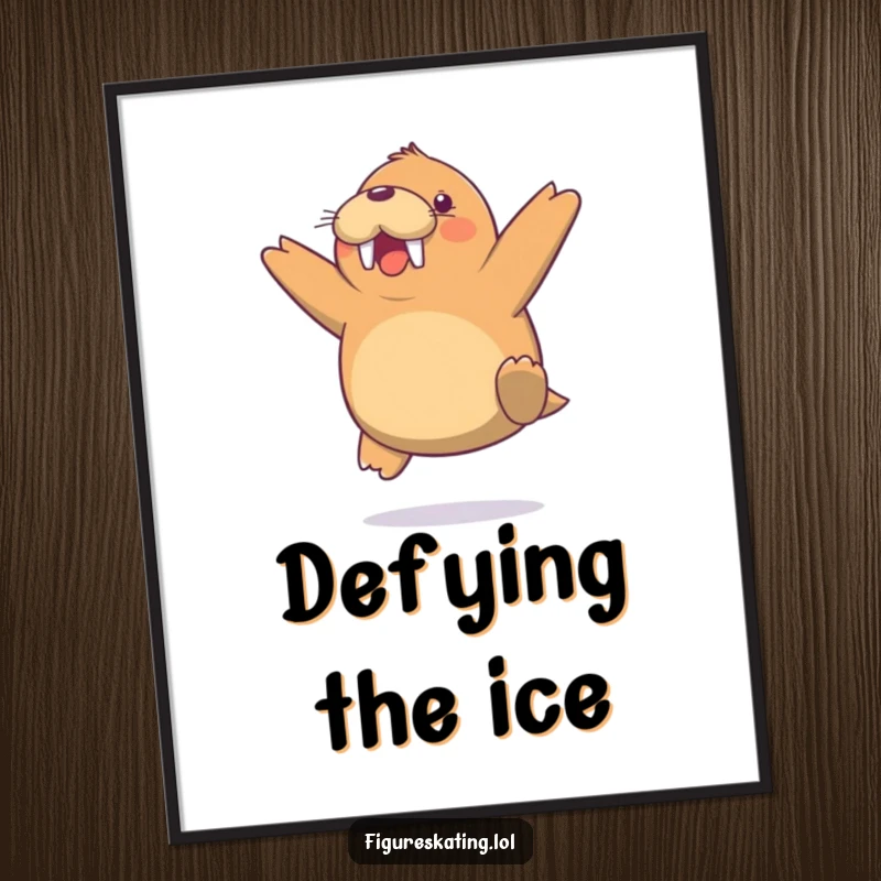 Funny Walrus Jump Poster, showcasing a cheerful walrus mid-air jump, bringing vibrant arctic energy and humor to wall decor.