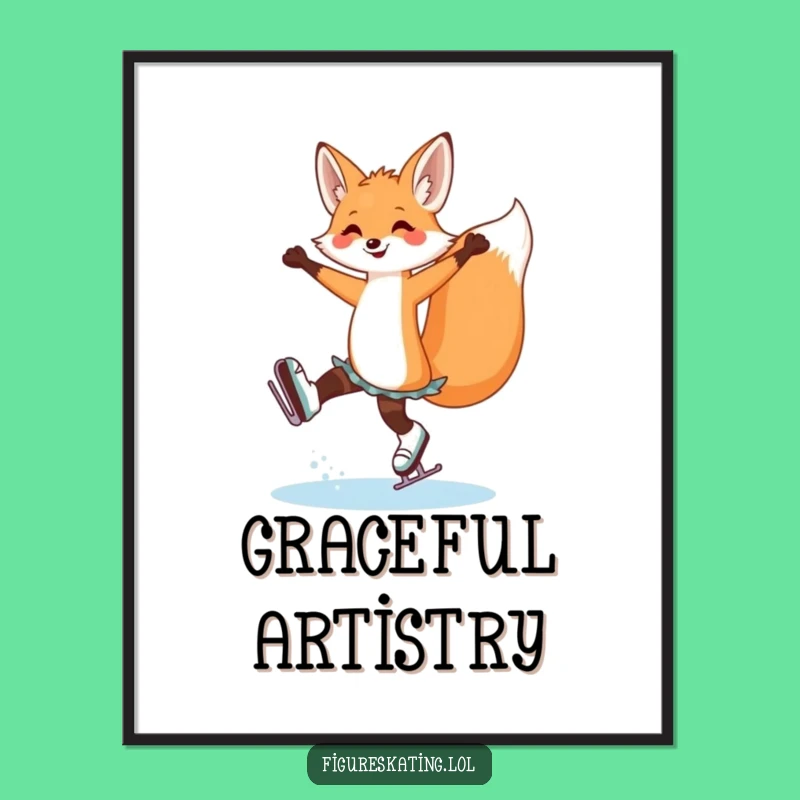 Funny Fox Ice Skating Poster: Elegant Skater Fox Wall Art!