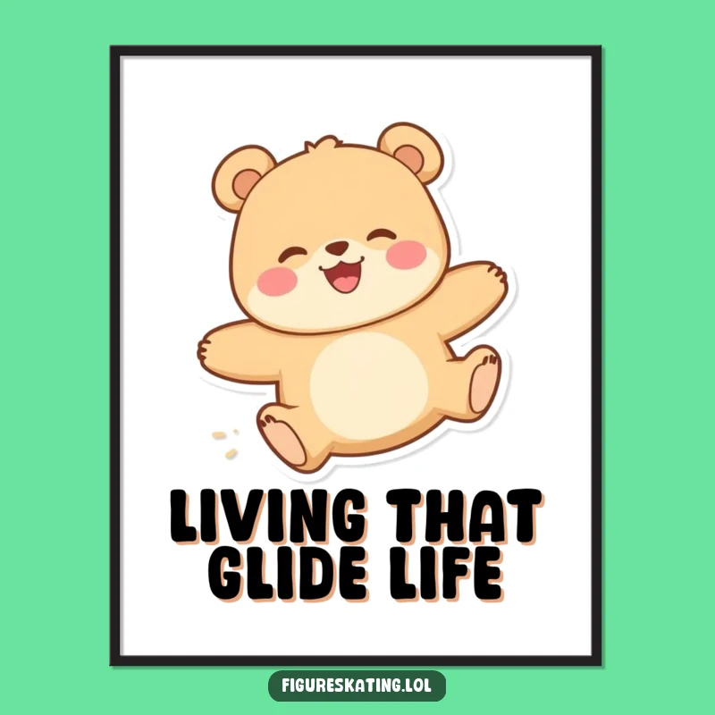 Funny Happy Bear Gliding Poster - Wall Art Gift for Joyful Home Decor