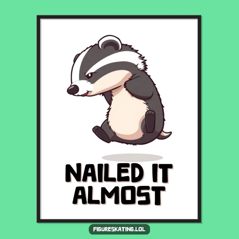 Funny Badger Ice Skating Poster: Hilarious Animal Art to Decorate Your Walls.