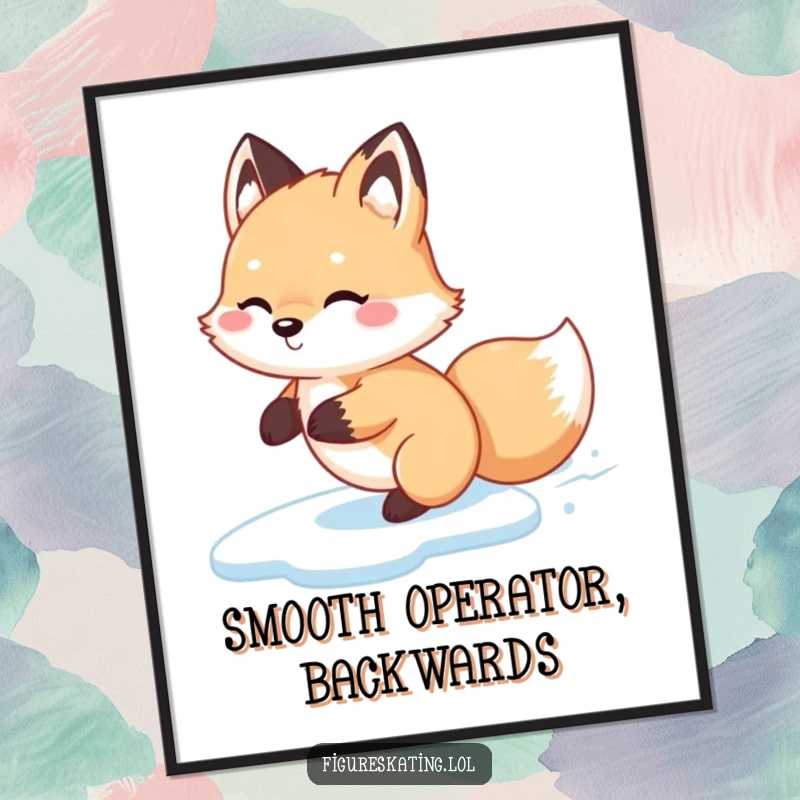 Funny Fox Glide Poster, showing a fluffy fox happily gliding backwards on ice, adding playful winter charm to wall decor.