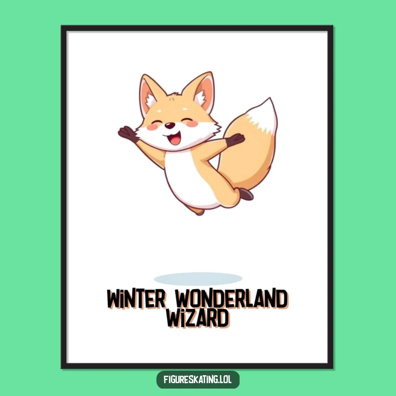 Funny Arctic Fox Poster: Giggling Skater's Joyful Figure Skating Jump Art Print
