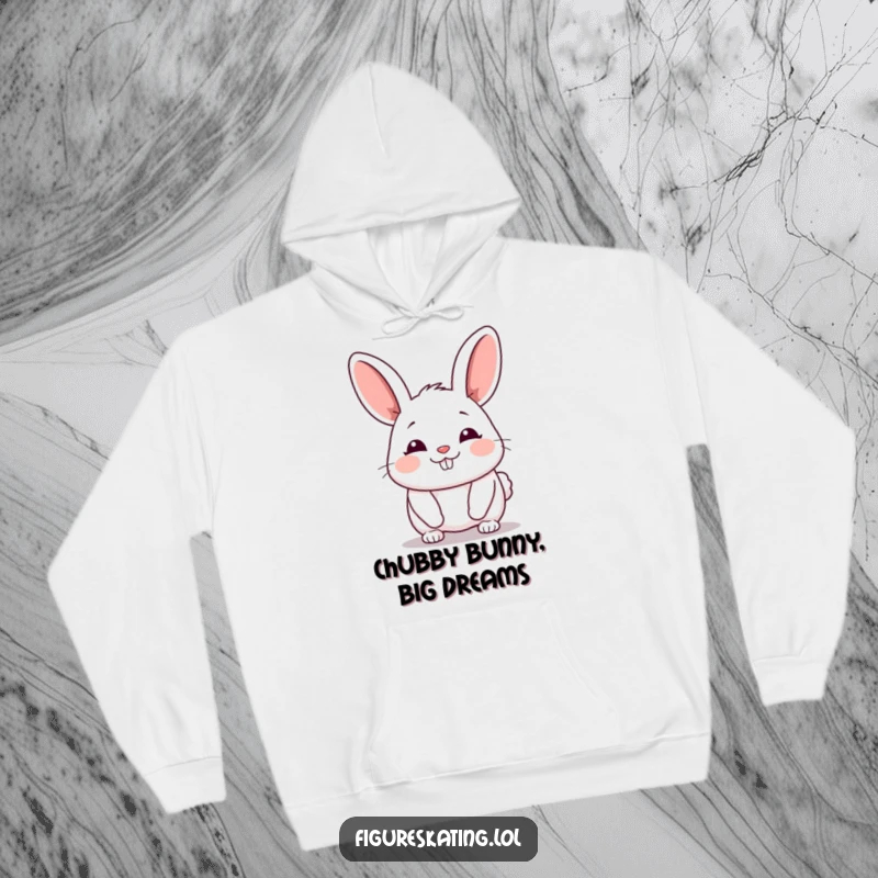 Funny Bunny Hoodie featuring a chubby cartoon bunny gliding forward with a happy sigh, perfect for cozy lounging.