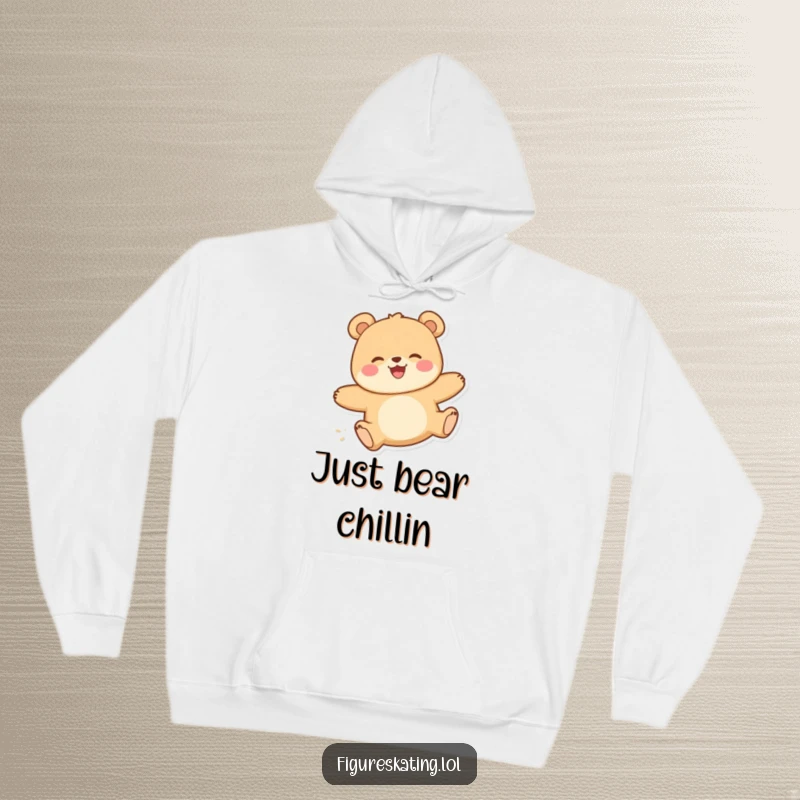 Funny hoodie featuring a happy bear with a delighted expression gliding smoothly, offering warmth and a humorous, joyful vibe.