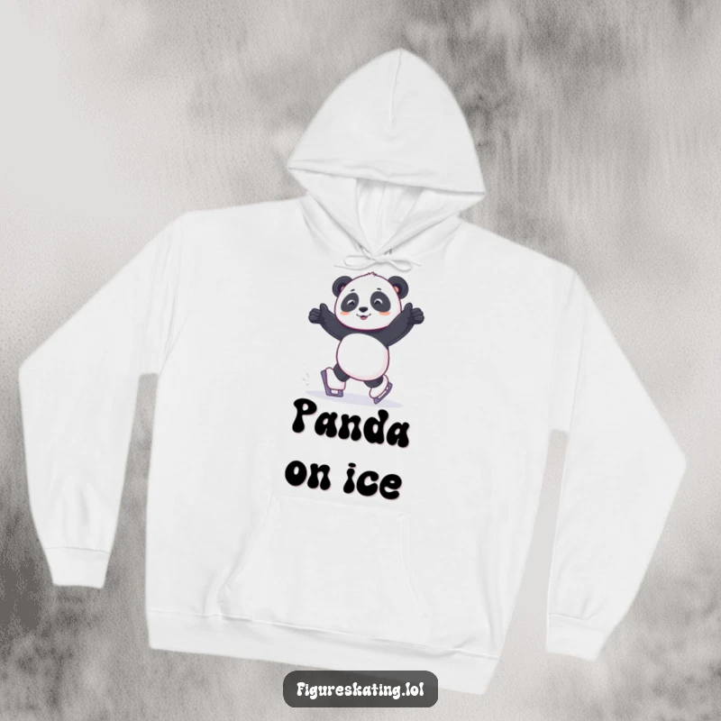 Funny hoodie design of a panda joyfully shuffling on tiny ice skates, offering cozy comfort and adorable humor.