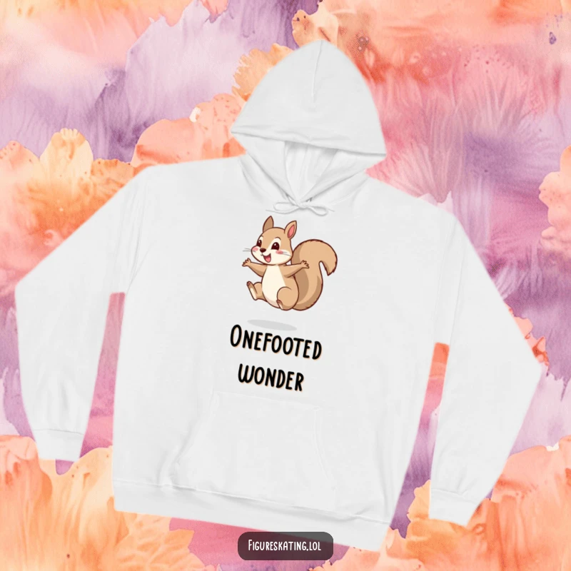 Funny hoodie showcasing a cheerful squirrel executing a perfect, balanced spin on one foot with a happy look.
