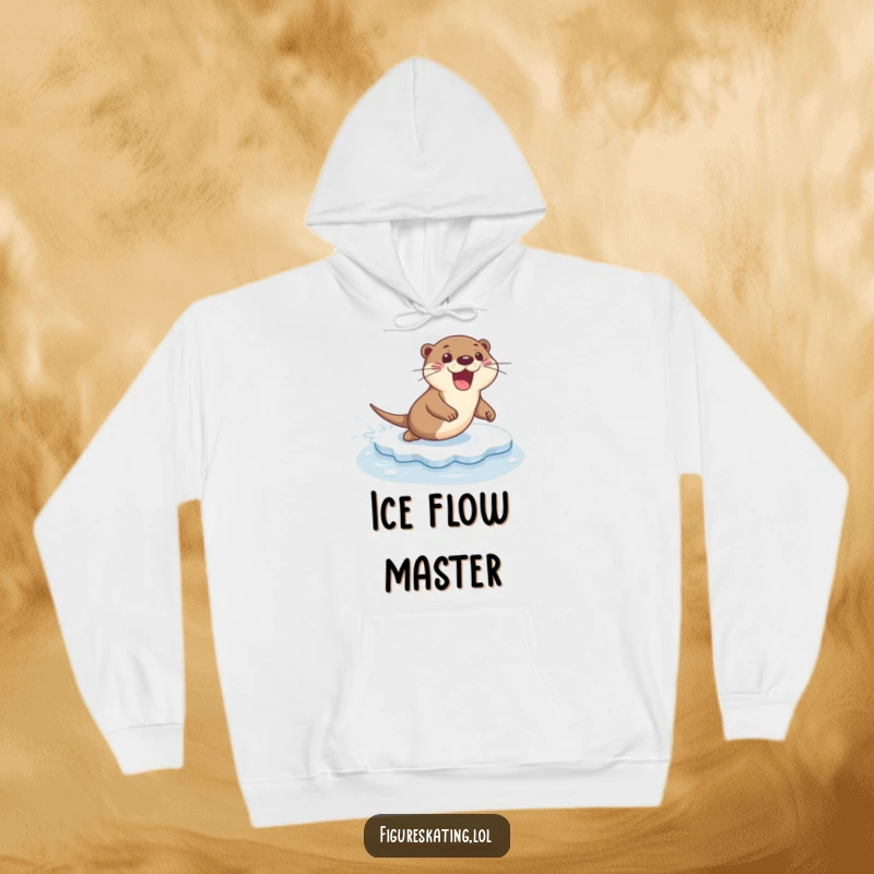 Funny hoodie design of an excited otter executing a stylish slide across ice with a flourish and a big grin.
