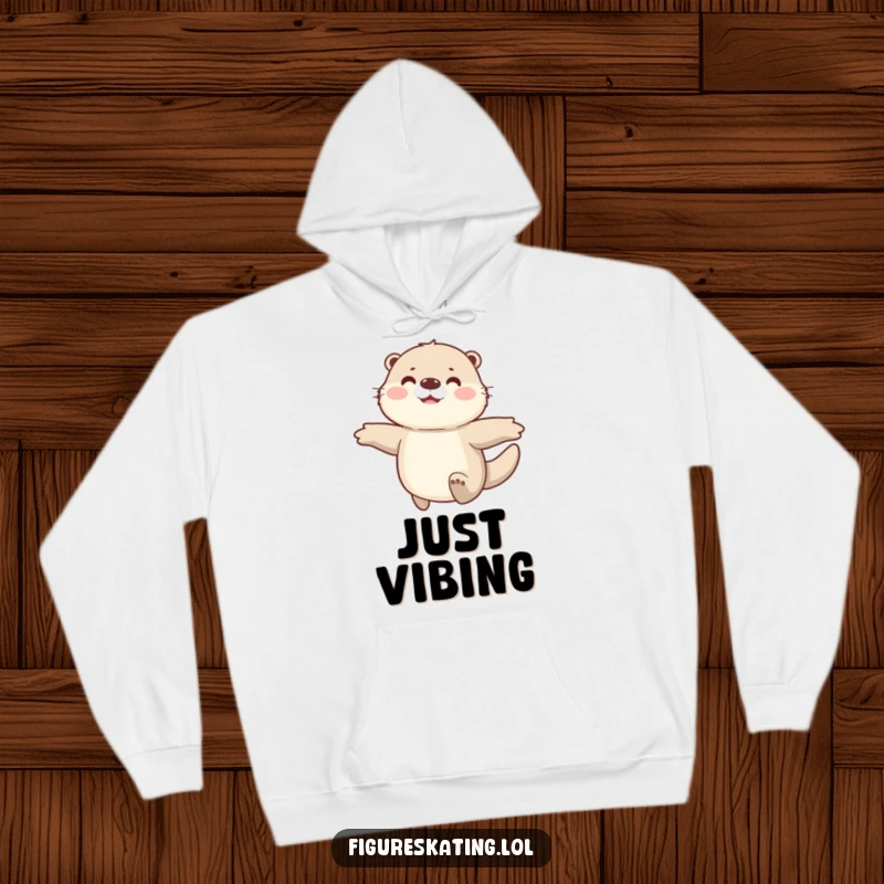 Funny hoodie depicting a happy, fluffy otter gliding with arms spread wide, perfect for cozying up with a dose of playful humor.
