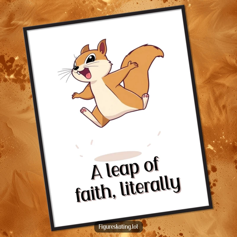 Funny Free Printable wall art showcases a determined squirrel in a dynamic mid-air leap, bringing energetic humor to any room.