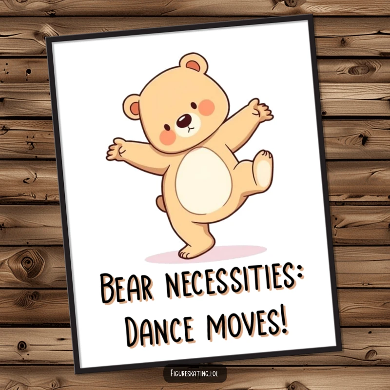 Funny Free Printable Wall Art: Bear cub mid-pirouette, looking surprisingly elegant and graceful.