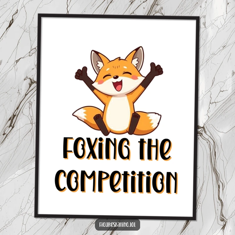 Funny Free Printable Wall Art: A proud fox performing a daring triple jump with arms outstretched against a dynamic background.