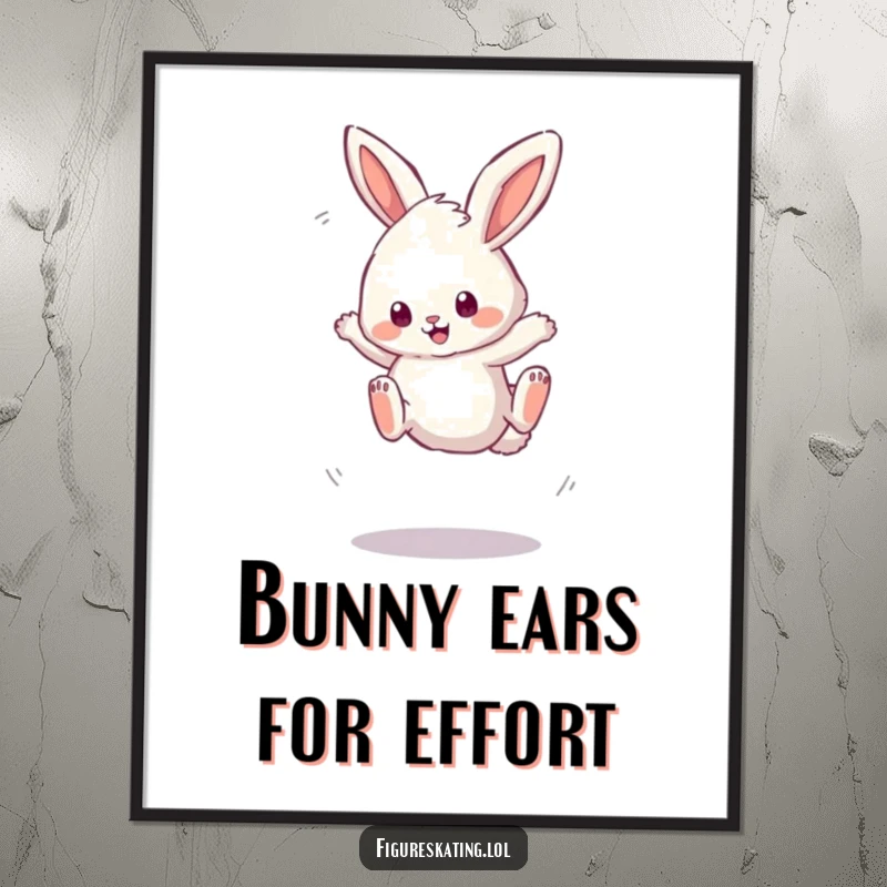 Funny Free Printable Wall Art: A fluffy bunny captured mid-wobbly triple jump, full of endearing charm.
