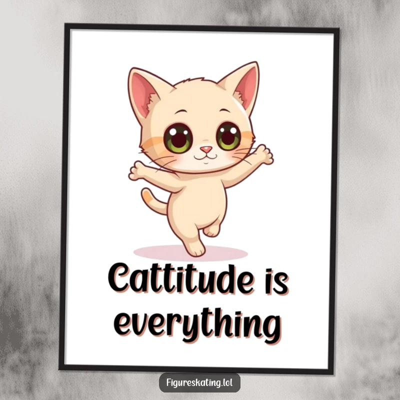 Funny Free Printable Wall Art: A curious cat wide-eyed attempts a delicate pirouette, adding whimsical charm.