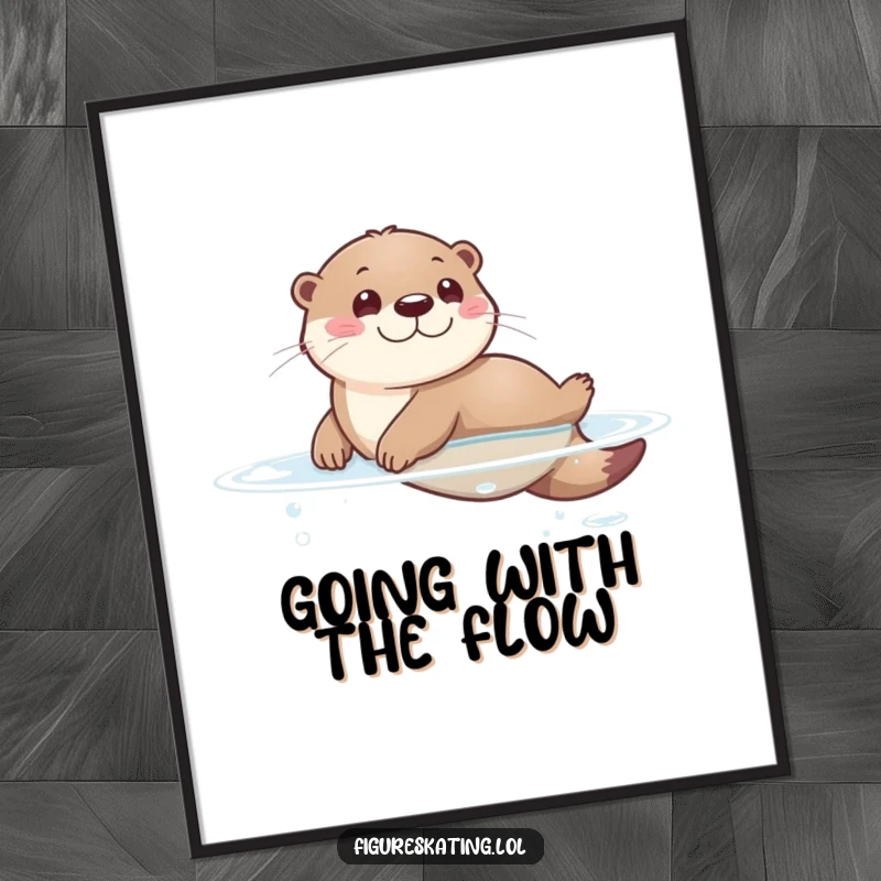 Funny Free Printable Wall Art: Playful otter making a smooth, dynamic slide across a glassy surface.