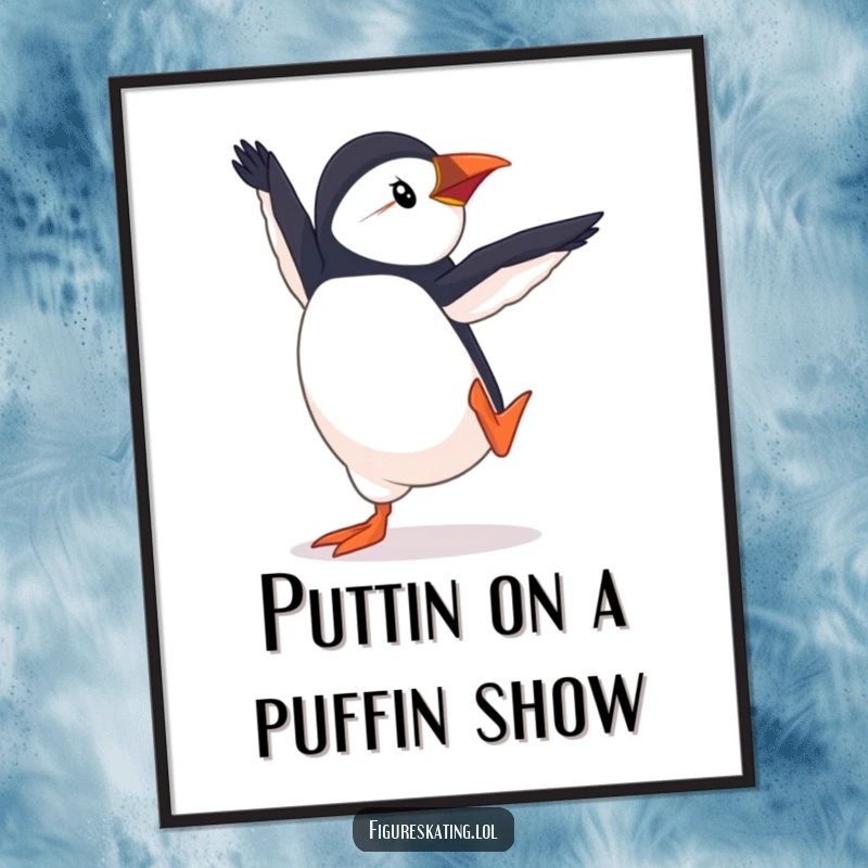 Funny Free Printable Wall Art: Determined puffin in a sharp, elegant pirouette, bringing arctic charm.