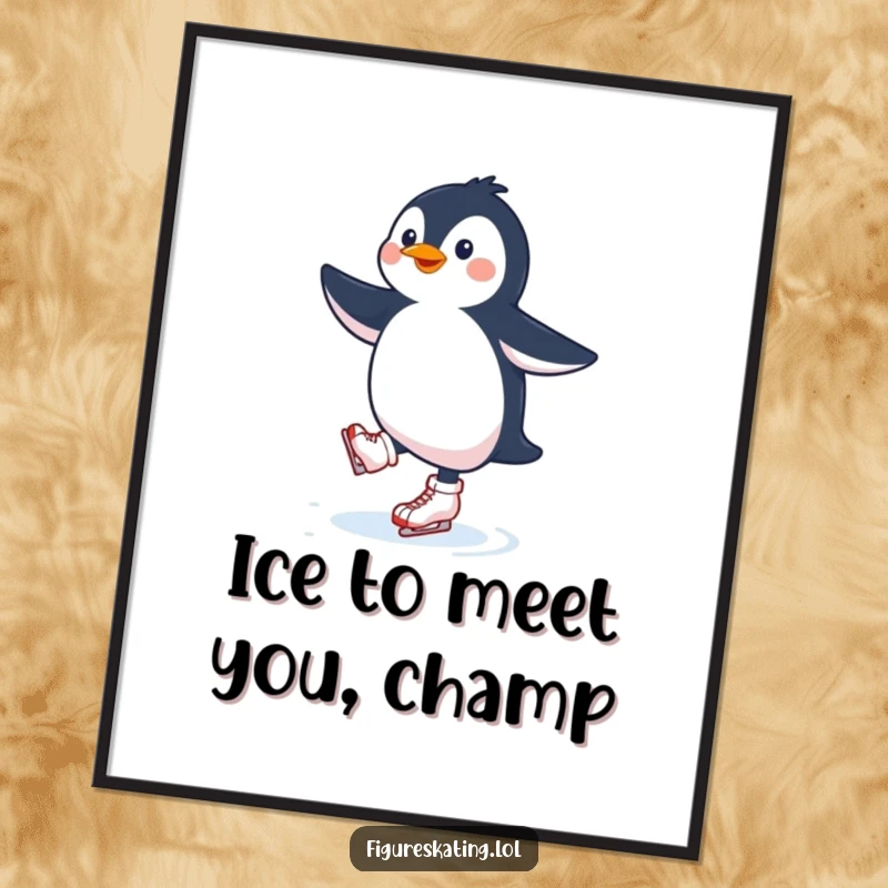Funny Free Printable Wall Art: A happy penguin ice skating with flair, bringing laughter and charm to any room.