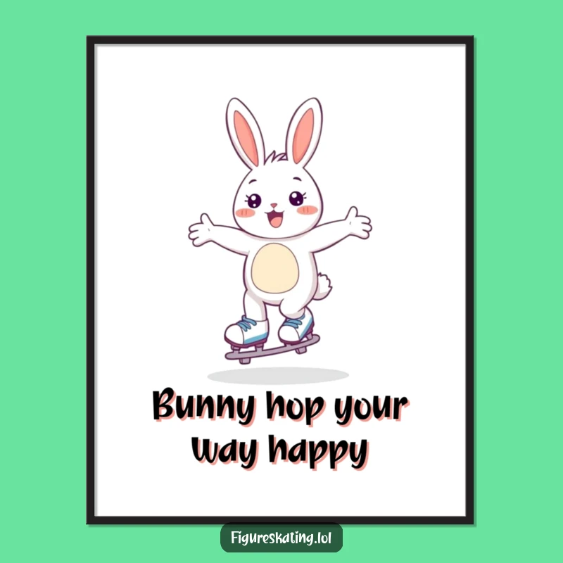 Free Printable Wall Art: Happy Skating Bunny Decor, Humorous Downloadable