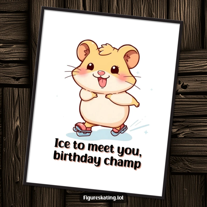 Funny Free Printable Wall Art: Adorable hamster joyfully skating, leaving a trail of sparkly ice, perfect wall decor.