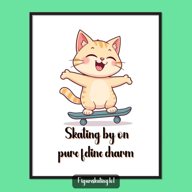 Free Printable Wall Art: Whimsical Cat Skater, Humorous Downloadable Decor Gift