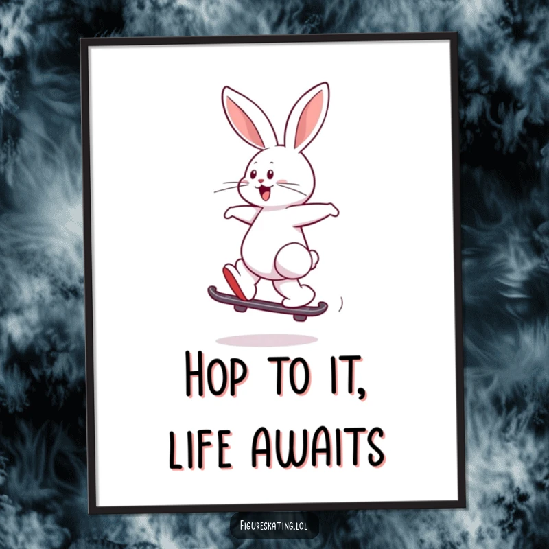 Funny Free Printable Wall Art: A playful rabbit captured mid-backward skate with a joyful leap.