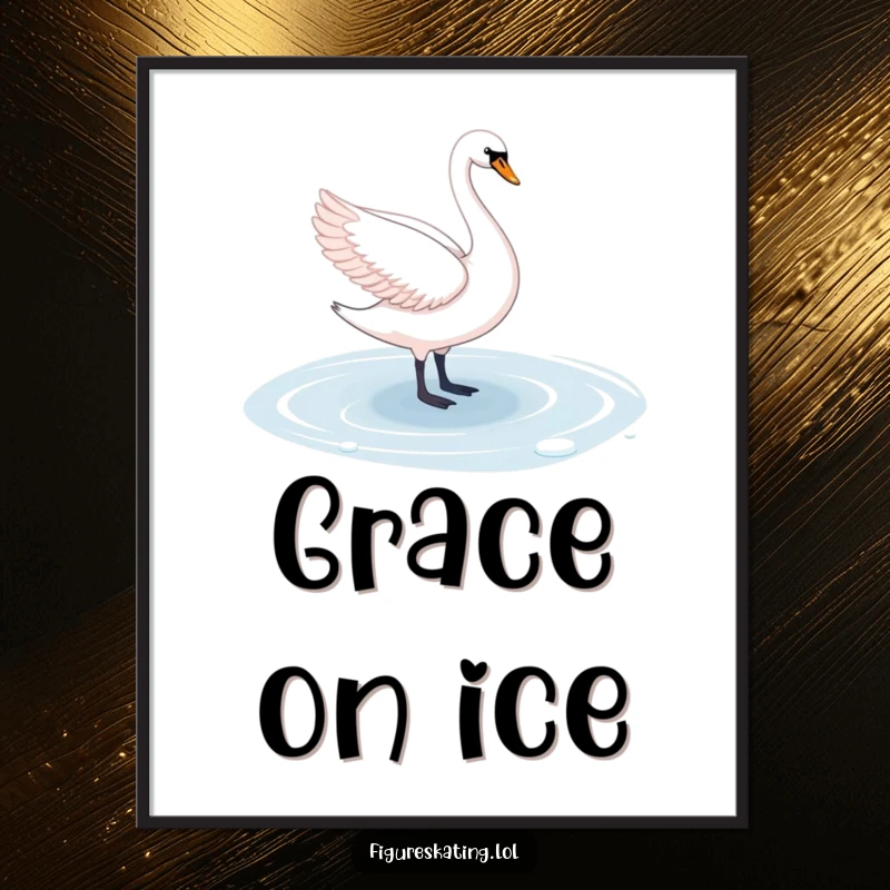 Elegant Free Printable Wall Art: A graceful swan performing a pirouette on a frozen pond, capturing beauty and poise.