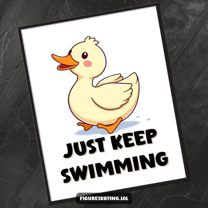 Funny Free Printable Wall Art: A delighted duck captured mid-glide with a wide, happy quacking smile.