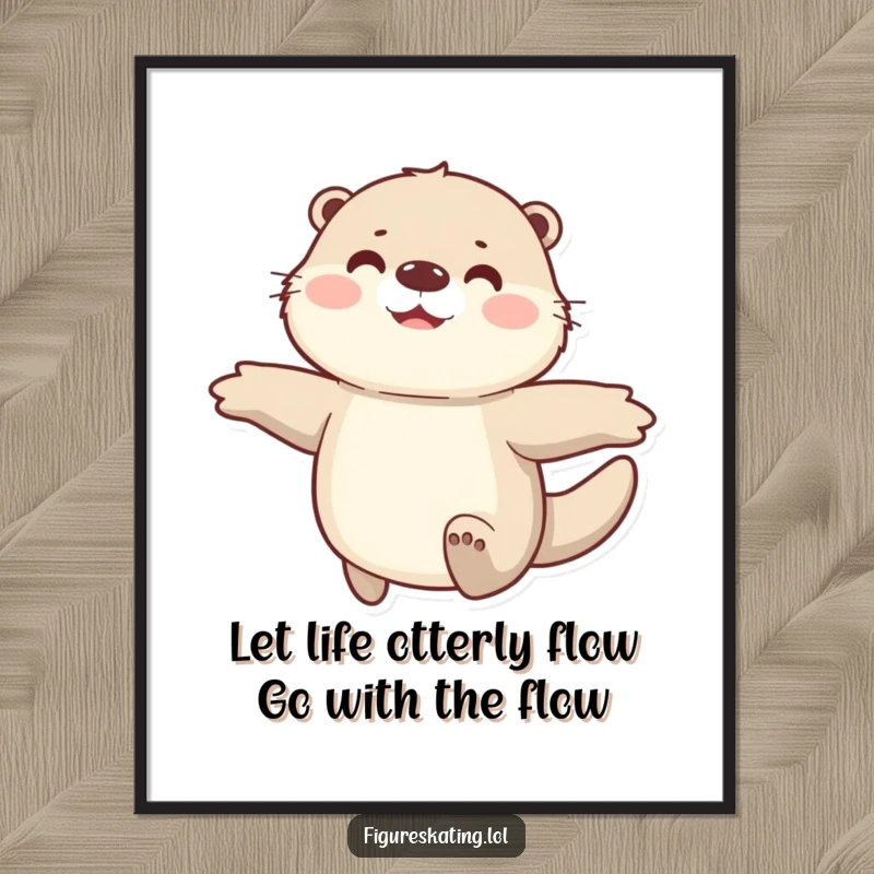 Funny free printable wall art of a joyful, fluffy otter gliding smoothly with arms spread wide, ready to bring laughter.