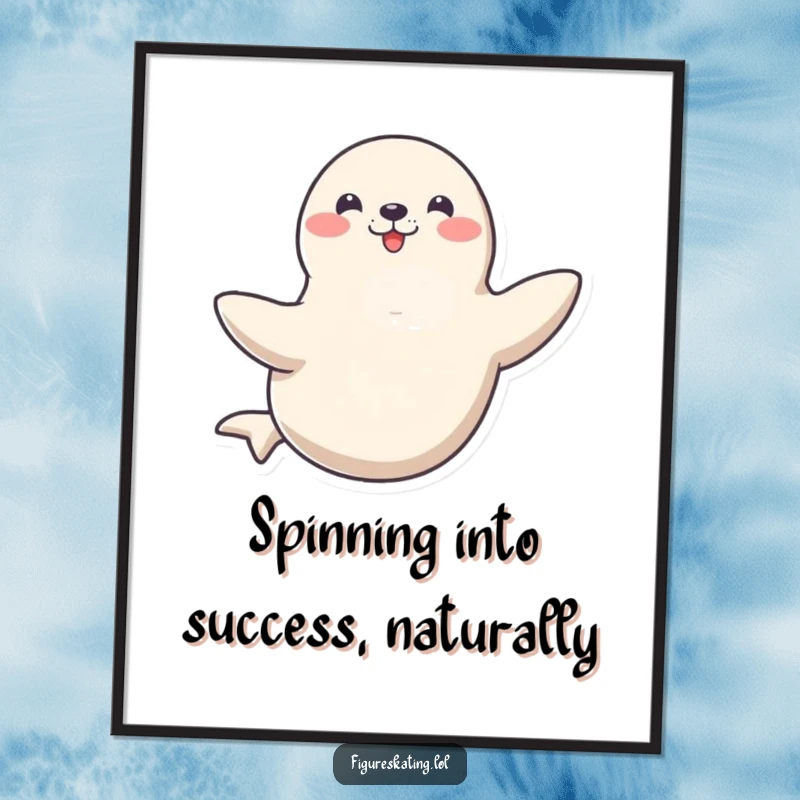 Funny Free Printable Wall Art: Happy seal spinning gracefully on one flipper, talented and whimsical, humorous downloadable decor.