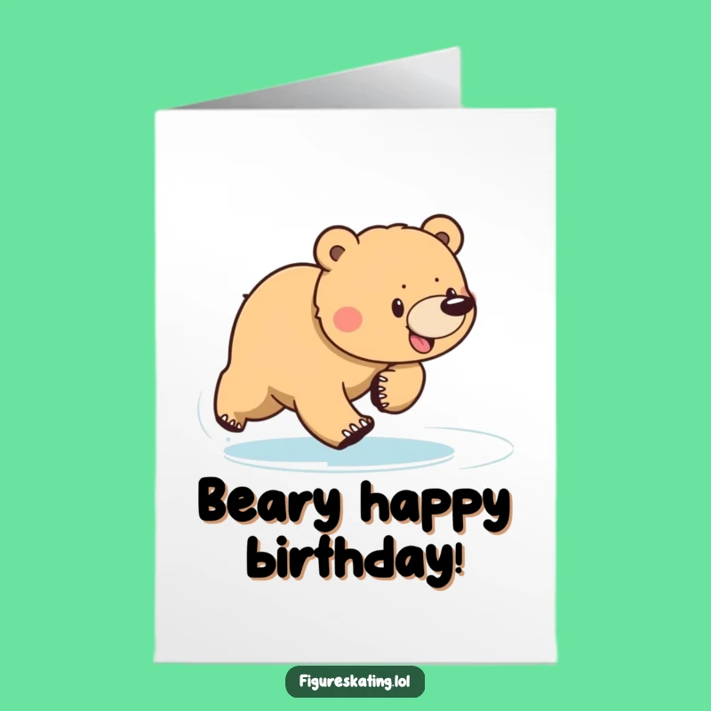 Free Printable Birthday Card: Funny Bear Ice Skate, Downloadable & Print at Home for a Cool Gift