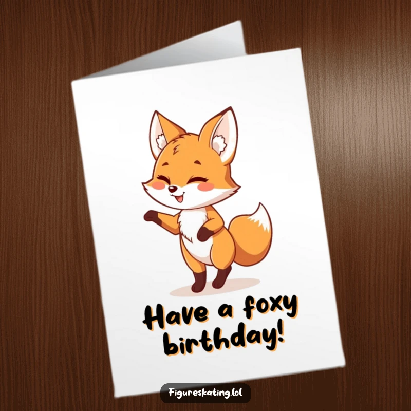 Funny Free Printable birthday card shows a playful fox mid-pirouette with a cheeky wink, adding comic delight to your wishes.