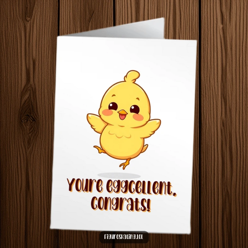 Funny Free Printable Congratulations Card: A tiny chick jumping joyfully, perfect for celebrating success.