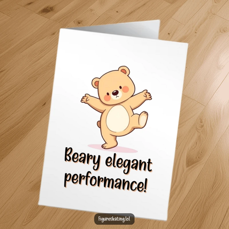 Funny Free Printable Congratulations Card: Bear cub performing a surprisingly elegant pirouette, celebrating success.