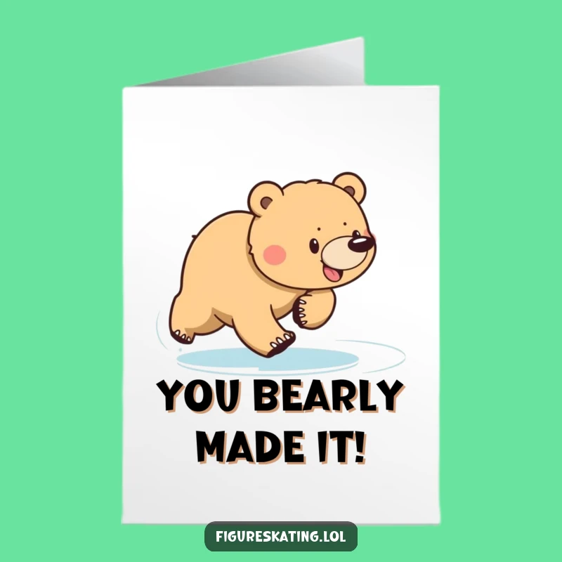 Free Printable Congrats Card: Bear Ice Skating Triumph, Downloadable & Print at Home Gift