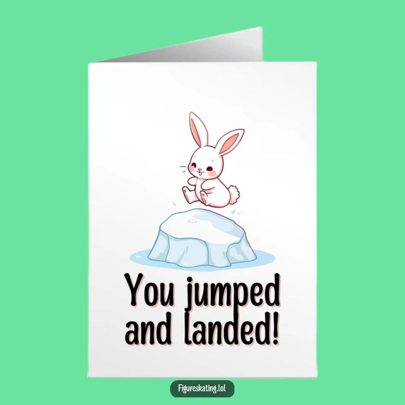 Free Printable Congrats Card: Bunny Ice Leap - Successful Downloadable Greeting